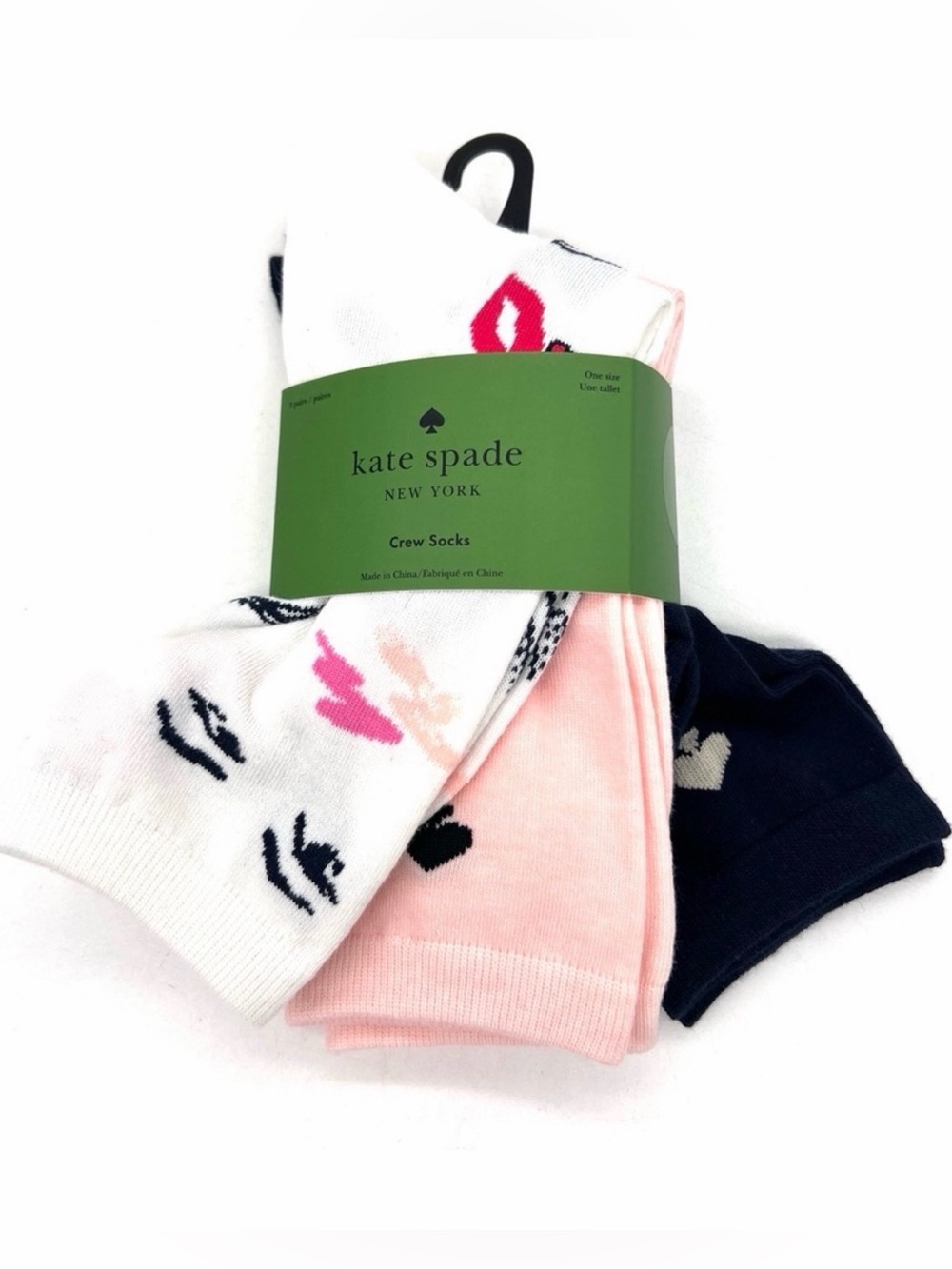 kate spade New York Pink, White & Navy Crew Socks